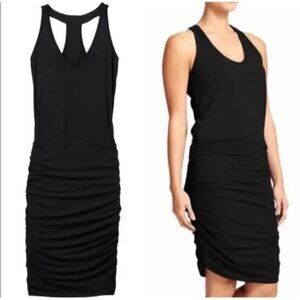 Athleta Women's Black Racerback Sleeveless Ruched Dress Size XL Knee Length